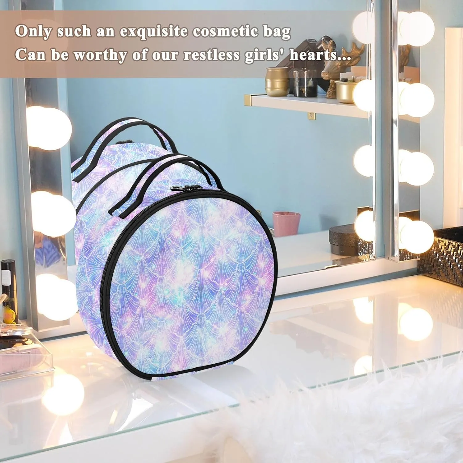 ALAZA Mermaid Galaxy Glitter Stars Portable Cosmetic Bag Large Capacity Makeup Bags