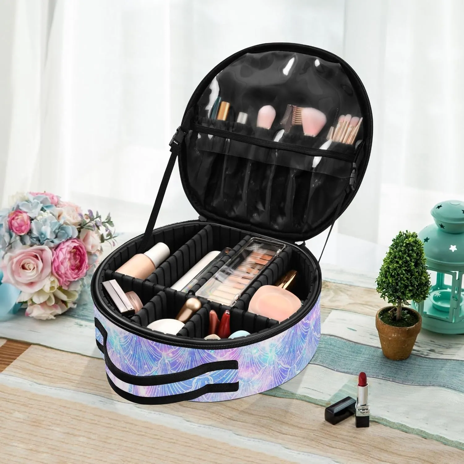 ALAZA Mermaid Galaxy Glitter Stars Portable Cosmetic Bag Large Capacity Makeup Bags