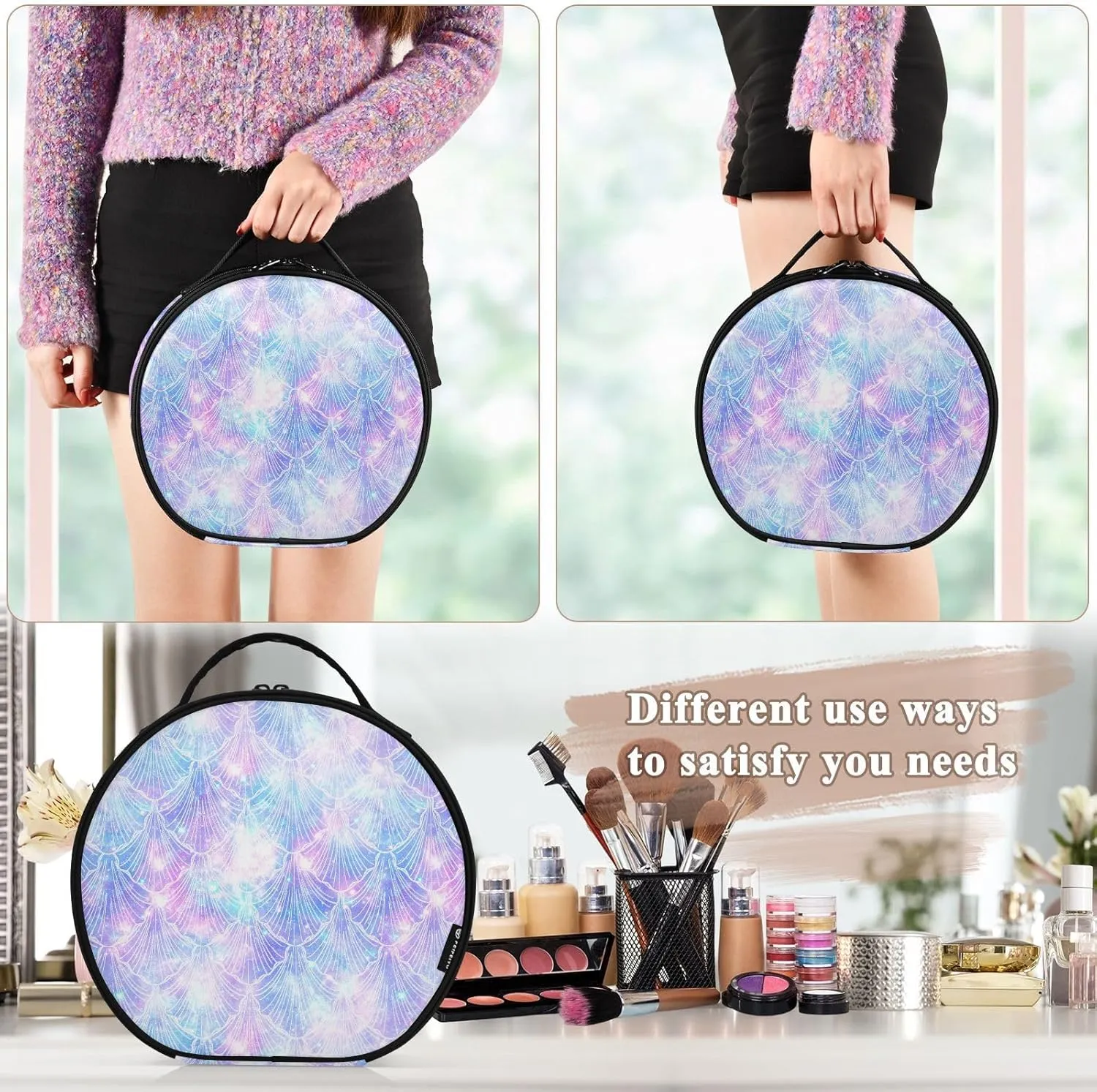 ALAZA Mermaid Galaxy Glitter Stars Portable Cosmetic Bag Large Capacity Makeup Bags