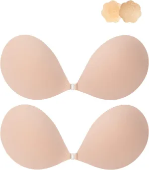Awant Strapless Sticky Bra Invisible Sticky Boobs Silicone Adhesive Bra Backless Pushup Lift Bra Beige