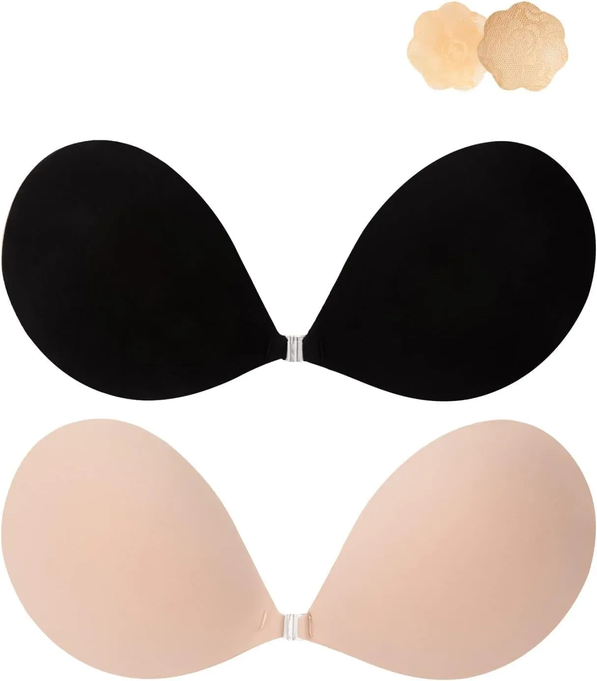 Awant Strapless Sticky Bra Invisible Sticky Boobs Silicone Adhesive Bra Backless Pushup Lift Bra Beige