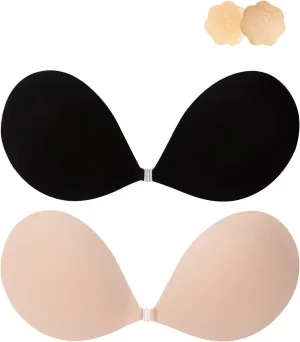 Awant Strapless Sticky Bra Invisible Sticky Boobs Silicone Adhesive Bra Backless Pushup Lift Bra Beige