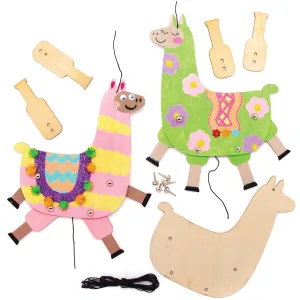 Baker Ross AT507 Lovely Llama Wooden Puppet Kits - Pack of 4, Story Telling, Woodcraft Painting for Kids, Great for Art Parties, Schools and Festive Crafting Activities