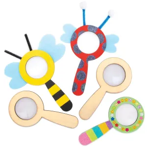 Baker Ross AT613 Design Your Own Wooden Magnifying Glass - Pack of 5, Educational, Science Toys, STEM Activities for Children to Explore and Inspect Outdoor Insects for Learning