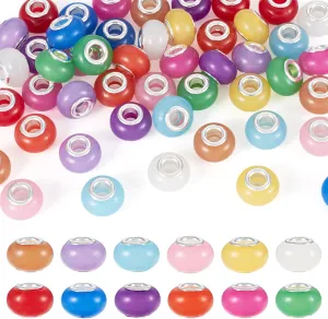 Beadthoven 60Pcs Glow in the Dark European Beads Luminous Large Hole Beads Mixed Color Rondelle Slide Charms Loose Beads Spacers for DIY Snake Chain Charm Bracelet Necklace Pens Macrame Jewelry Making