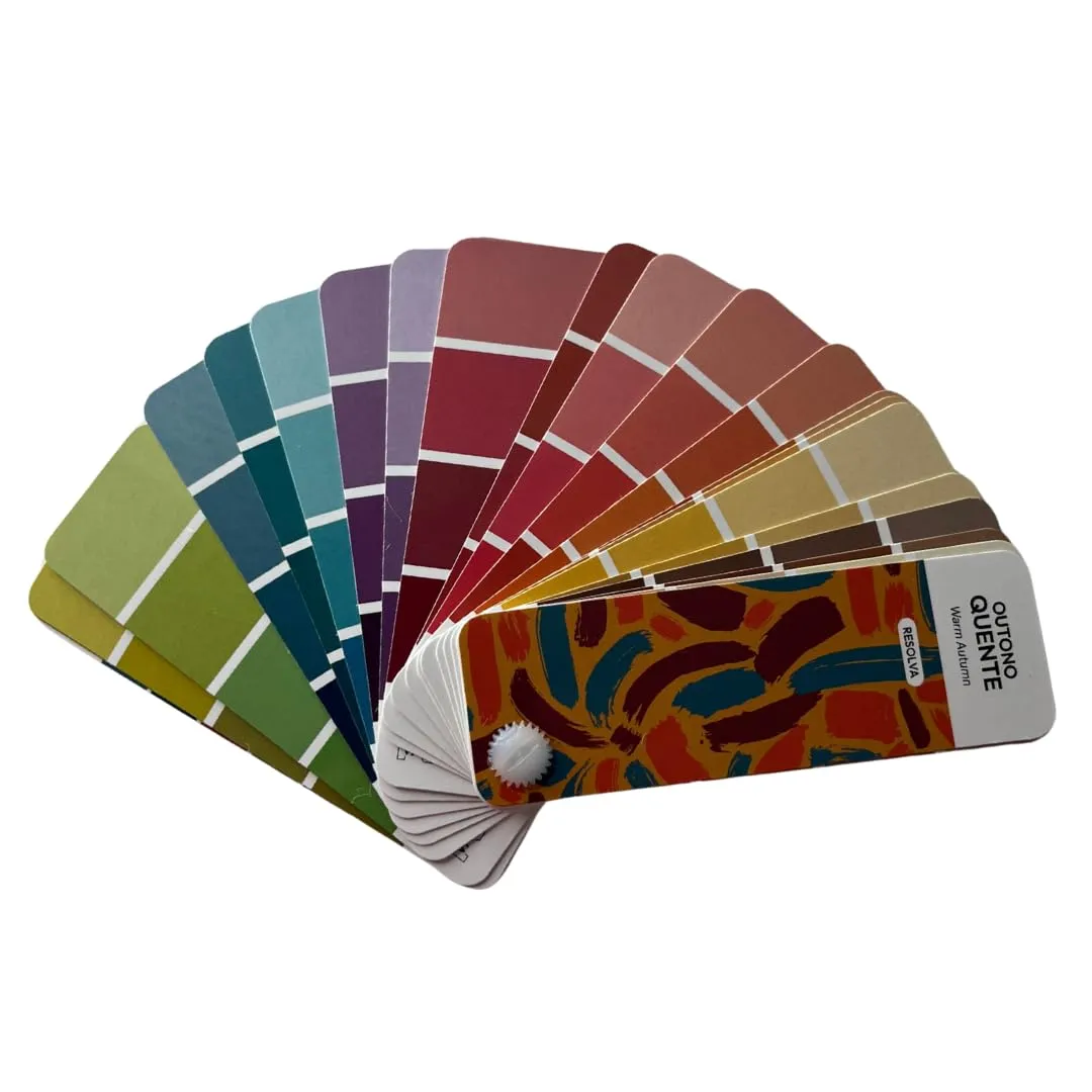 Bilingual Warm Autumn Palette Color Fan by Resolva Meu Look, Personalized Guide for Cost Saving, Smart Shopping, Outfit & Wardrobe Planning; Outono Quente/Otoño Puro