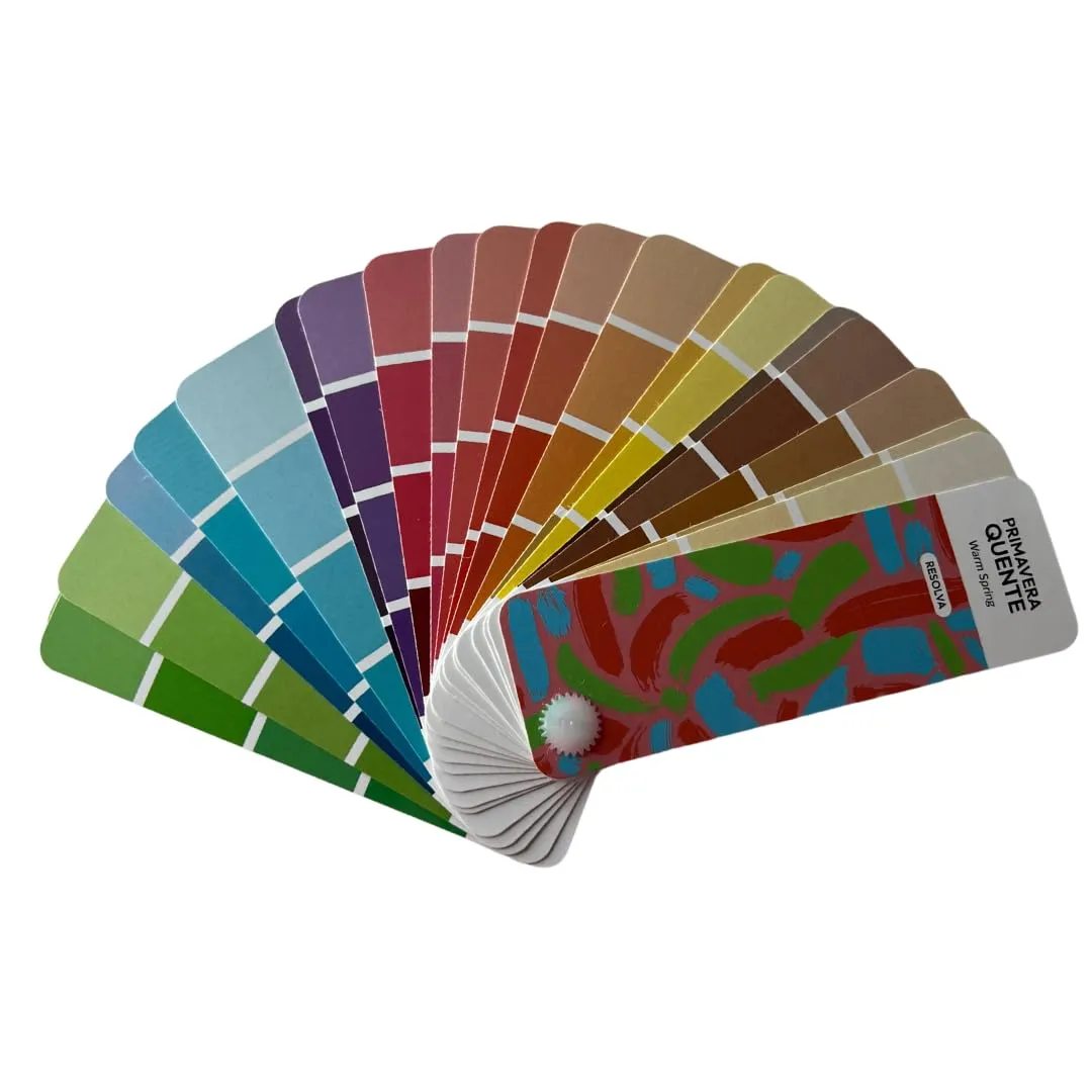 Bilingual Warm Spring Palette Color Fan by Resolva Meu Look, Personalized Guide for Cost Saving, Smart Shopping, Outfit & Wardrobe Planning; Primavera Quente/Primavera Pura