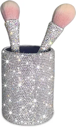 Bling Pen Holder,Crushed Diamond Makeup Brush Holder,Cosmetic Tools Eyebrow Pencil Eyeliners Storage Cup,Glitter Desk Accessories Organizer,Office Desk Table Decorative Rhinestone organizer