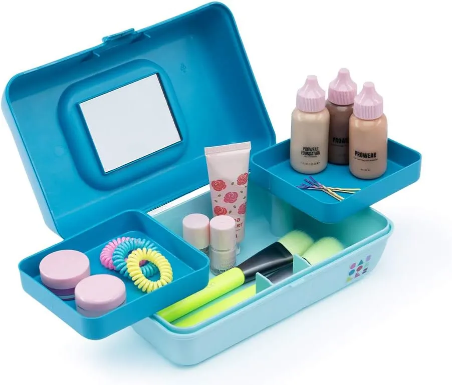 Caboodles Pretty In Petite - Forever Fun Makeup Organizer Compact Carrying Cosmetic Case, Turquoise Over Sky, 1 count