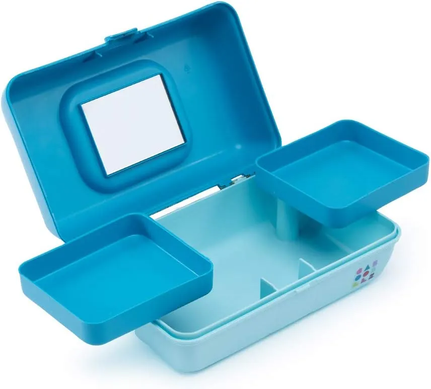 Caboodles Pretty In Petite - Forever Fun Makeup Organizer Compact Carrying Cosmetic Case, Turquoise Over Sky, 1 count