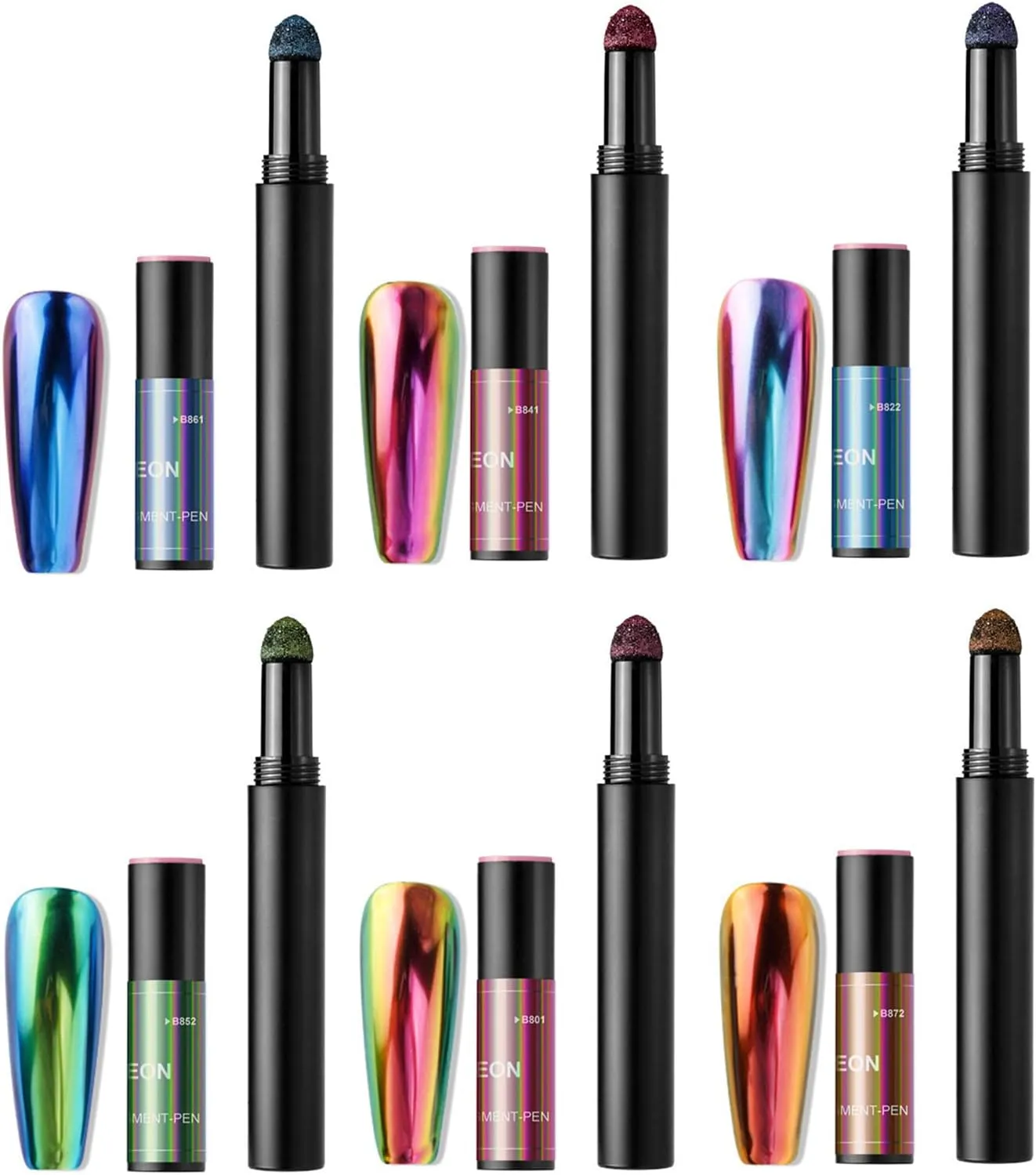 Chrome Nail Powder Pen - RoseFlower 6 Pcs Air Cushion Nail Powder Pen with Mirror Effect Glitter Nail Art Pens Eyeshadow Pens Nail Art Design Decoration Nails DIY Nail Art Manicure Tool
