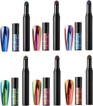 Chrome Nail Powder Pen - RoseFlower 6 Pcs Air Cushion Nail Powder Pen with Mirror Effect Glitter Nail Art Pens Eyeshadow Pens Nail Art Design Decoration Nails DIY Nail Art Manicure Tool