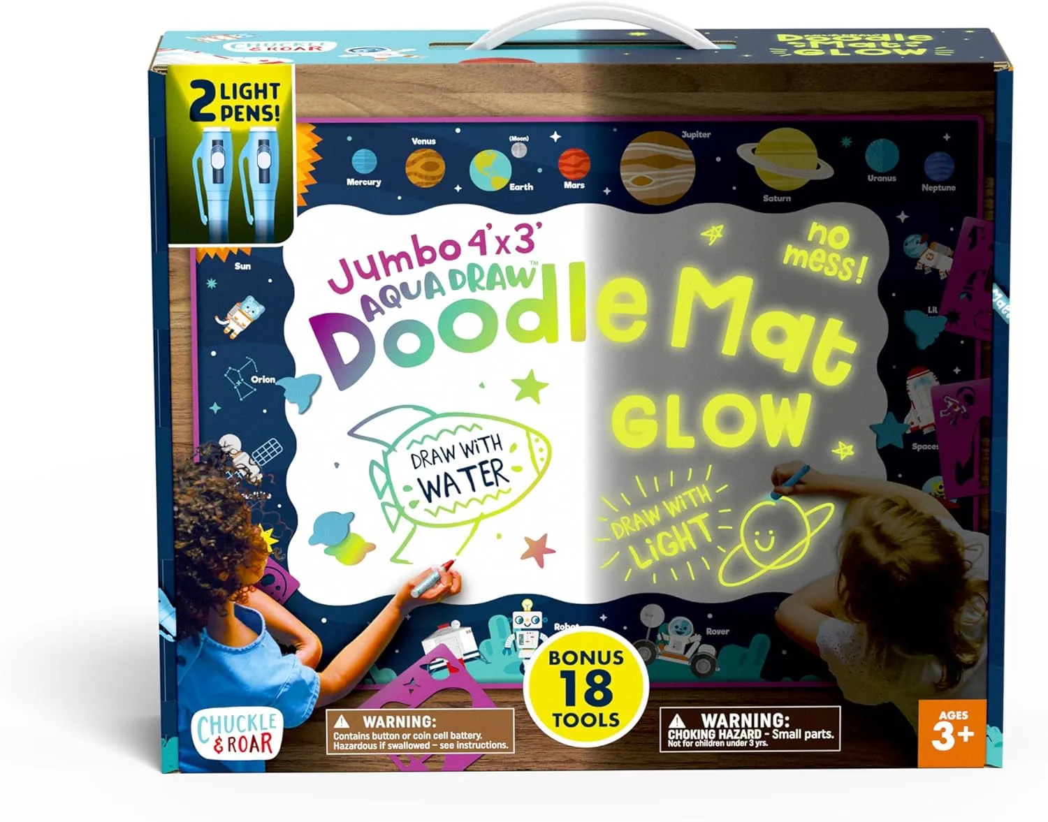 Chuckle & Roar - Aqua Draw Doodle Mat Glow - Water Color Magic Mat - Erase by Letting Mat Dry - Easy Play Anywhere - Ages 3 and Up