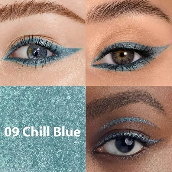 Colored Gel Glitter Eyeliner ，Waterproof Pearl Eye Shadow Pencil Metallic Glitter Eye Liner Pencil for Women,Eye Liners & Shadow Pencil Eye Makeup (07# Blue & 09# Cold Blue)