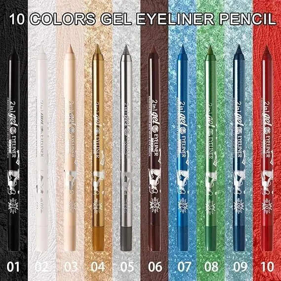 Colored Gel Glitter Eyeliner ，Waterproof Pearl Eye Shadow Pencil Metallic Glitter Eye Liner Pencil for Women,Eye Liners & Shadow Pencil Eye Makeup (07# Blue & 09# Cold Blue)