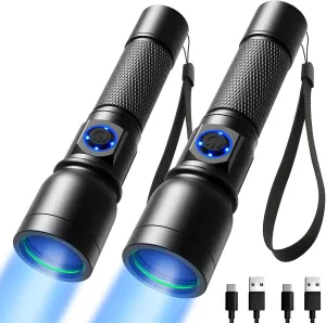 Consciot UV Flashlight Blacklight USB-C Rechargeable, 365nm LED Ultraviolet Light, Portable Woods Lamp for Pet Urine Detection, Dry Stains, Bed Bug, Curing Resin and Gel Nails, Yooperlites, 2 Pack