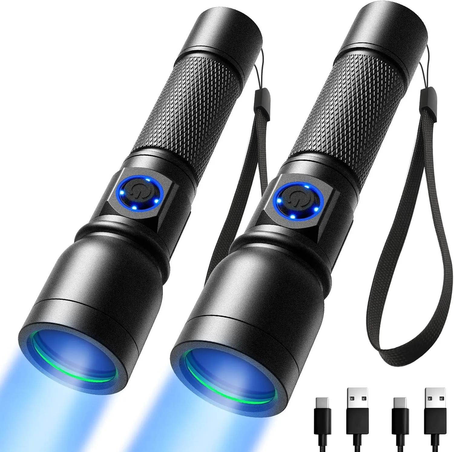 Consciot UV Flashlight Blacklight USB-C Rechargeable, 365nm LED Ultraviolet Light, Portable Woods Lamp for Pet Urine Detection, Dry Stains, Bed Bug, Curing Resin and Gel Nails, Yooperlites, 2 Pack