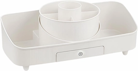 Cosmetic Display Case - Mirror Rechargeable Cosmetic Organizer for Desktop | Dressing Table Touch Control Makeup Case with Light For Eyeshadow, Cosmetic Brushes (White)