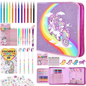 CozyJoyz Unicorn Washable Marker Set, 59 Pcs Arts and Crafts Coloring Set for Kids, Drawing Art Supplies Birthday Gifts for Girls Toys 4 5 6 7 8 9 Year Old (Purple)