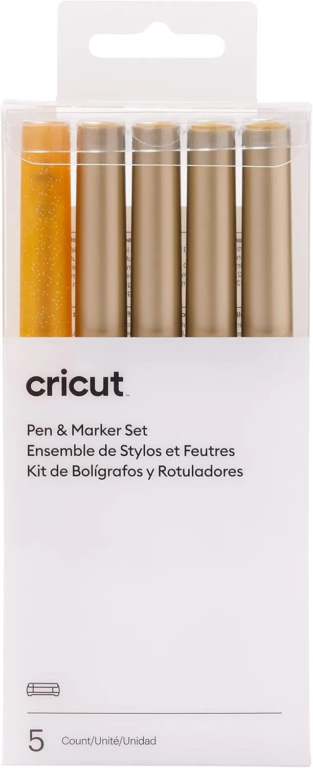 Cricut Multi Pen Set, Gold (5 ct) - For Explore, Maker, & Venture Machines - Includes Gold Glitter Gel Pen, Marker, & Calligraphy Markers