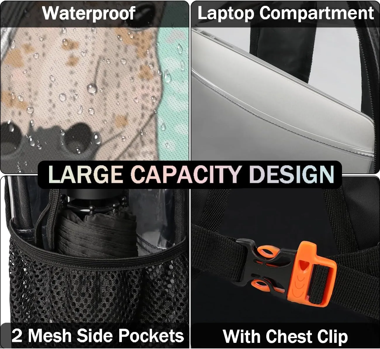 Customizable Clear Backpack for Women Men,Clear Bag for Stadium Events With Waterproof PVC Plastic Material,Abstract Horse - L