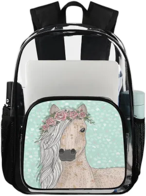 Customizable Clear Backpack for Women Men,Clear Bag for Stadium Events With Waterproof PVC Plastic Material,Abstract Horse - L