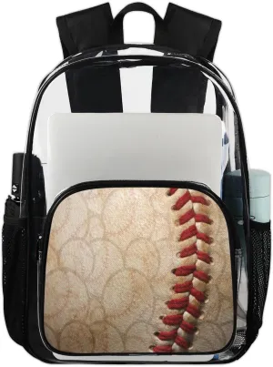 Customizable Clear Backpack for Women Men,Clear Bag for Stadium Events With Waterproof PVC Plastic Material,Baseball Ball - L