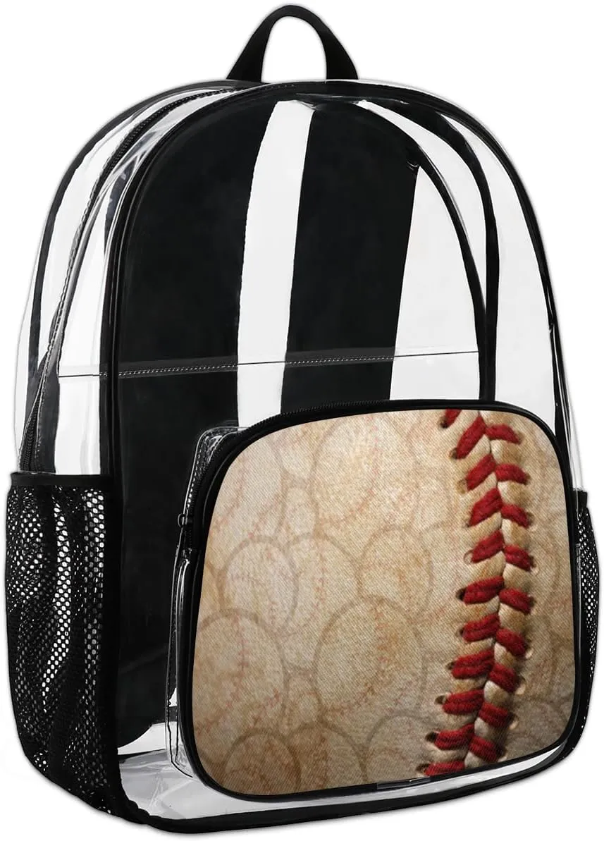Customizable Clear Backpack for Women Men,Clear Bag for Stadium Events With Waterproof PVC Plastic Material,Baseball Ball - L
