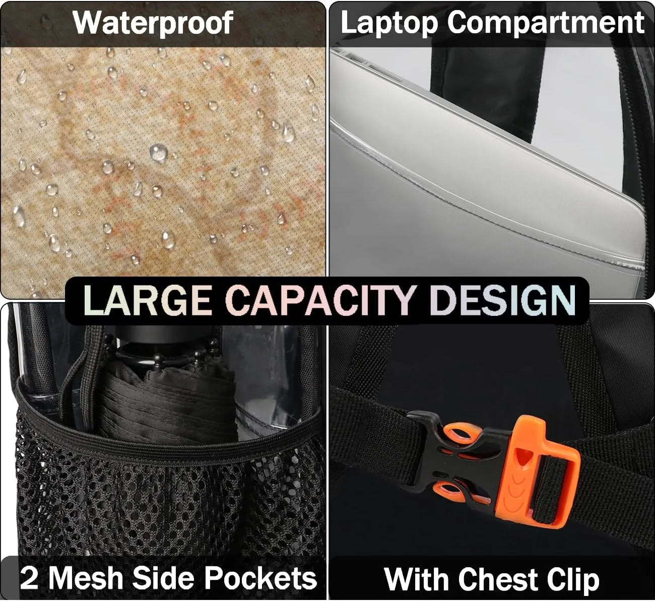 Customizable Clear Backpack for Women Men,Clear Bag for Stadium Events With Waterproof PVC Plastic Material,Baseball Ball - L