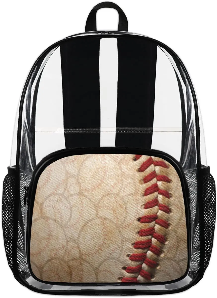 Customizable Clear Backpack for Women Men,Clear Bag for Stadium Events With Waterproof PVC Plastic Material,Baseball Ball - L