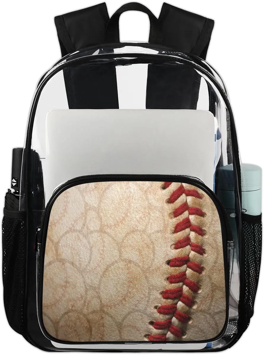 Customizable Clear Backpack for Women Men,Clear Bag for Stadium Events With Waterproof PVC Plastic Material,Baseball Ball - L