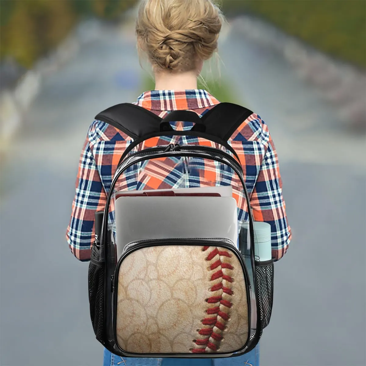 Customizable Clear Backpack for Women Men,Clear Bag for Stadium Events With Waterproof PVC Plastic Material,Baseball Ball - L