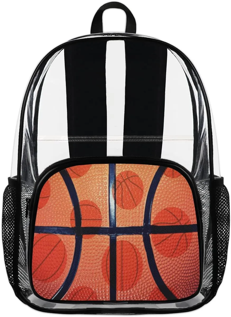 Customizable Clear Backpack for Women Men,Clear Bag for Stadium Events With Waterproof PVC Plastic Material,Basketball Ball - L