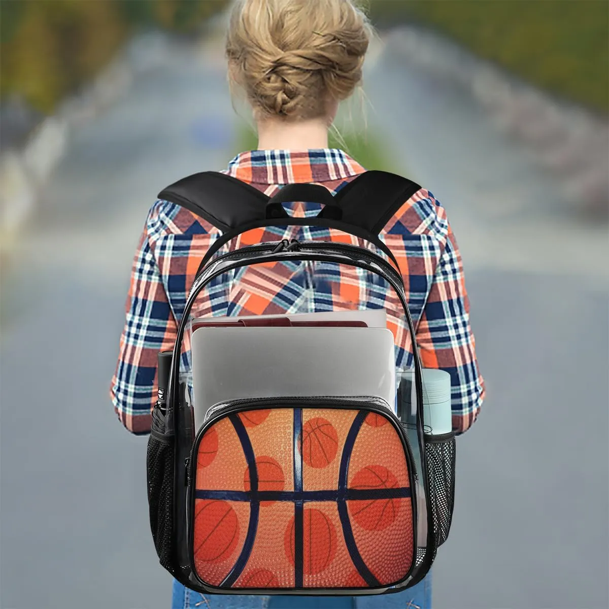 Customizable Clear Backpack for Women Men,Clear Bag for Stadium Events With Waterproof PVC Plastic Material,Basketball Ball - L