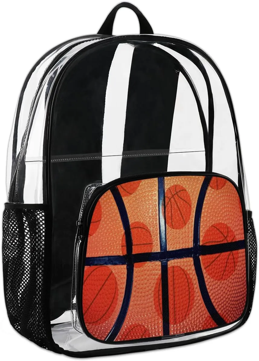 Customizable Clear Backpack for Women Men,Clear Bag for Stadium Events With Waterproof PVC Plastic Material,Basketball Ball - L