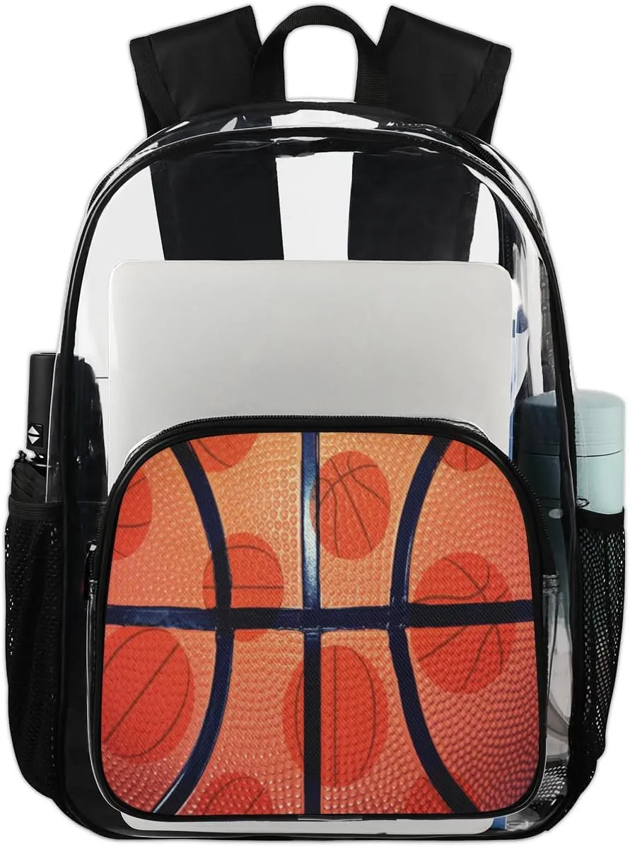 Customizable Clear Backpack for Women Men,Clear Bag for Stadium Events With Waterproof PVC Plastic Material,Basketball Ball - L
