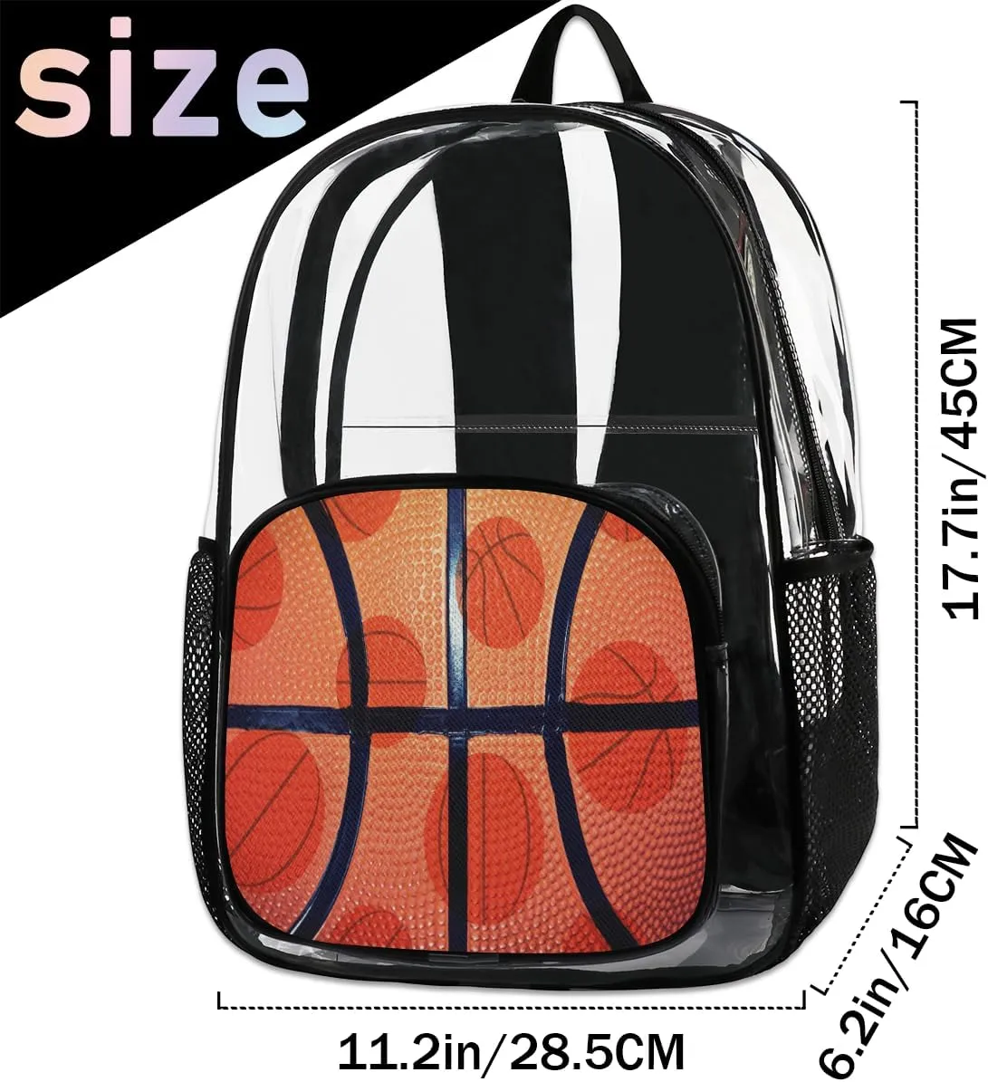 Customizable Clear Backpack for Women Men,Clear Bag for Stadium Events With Waterproof PVC Plastic Material,Basketball Ball - L