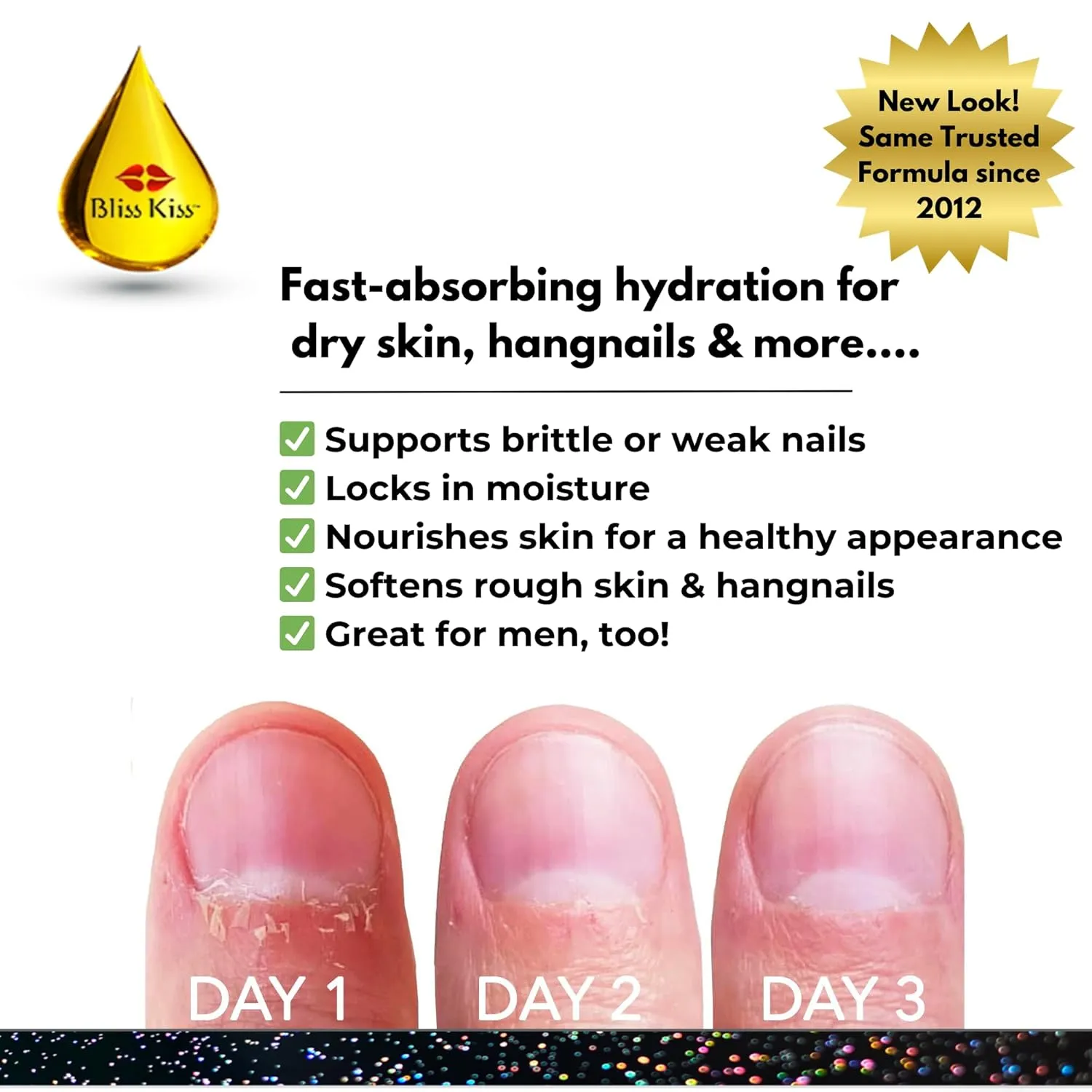 Cuticle Oil Pen for Nails - Nail Strengthener & Growth Nail Oil Serum for Damaged Nails, Hangnails w/Jojoba cuticle oil—Cucumber Melon Fragrance - Holographic Glitter Pens 4-Pack