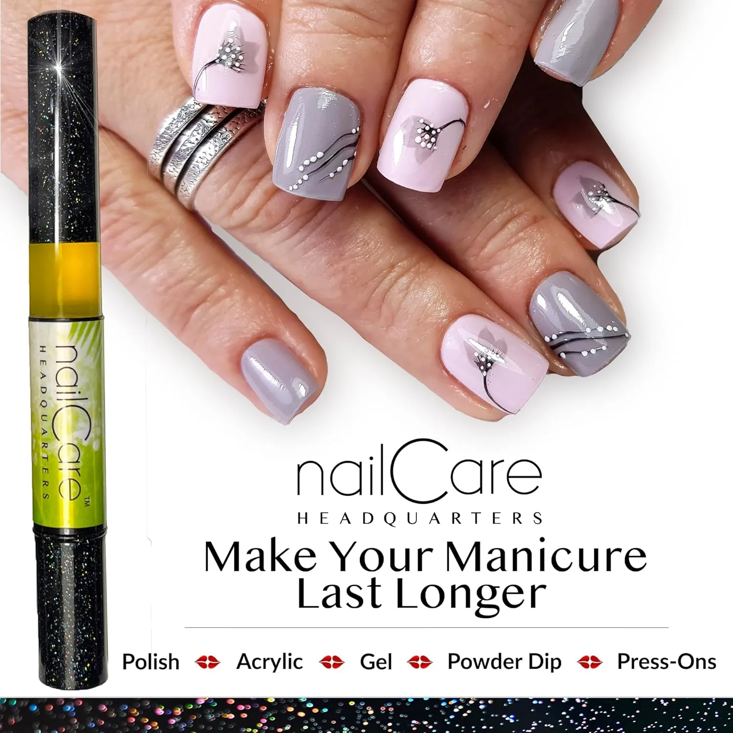 Cuticle Oil Pen for Nails - Nail Strengthener & Growth Serum for Damaged Nails, Hangnails w/Jojoba cuticle oil—Mixed Fragrances - Holographic Glitter Pens 4-Pack