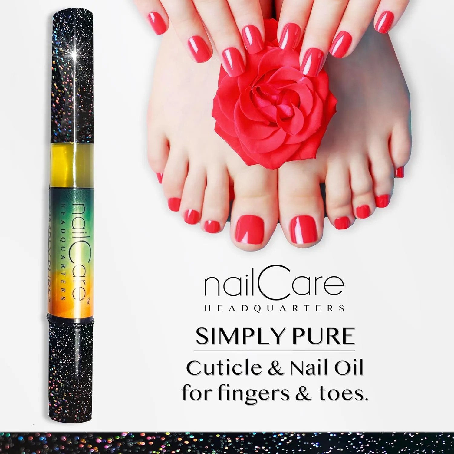 Cuticle Oil Pen for Nails - Nail Strengthener & Growth Serum for Damaged Nails, Hangnails w/Jojoba cuticle oil—Mixed Fragrances - Holographic Glitter Pens 4-Pack