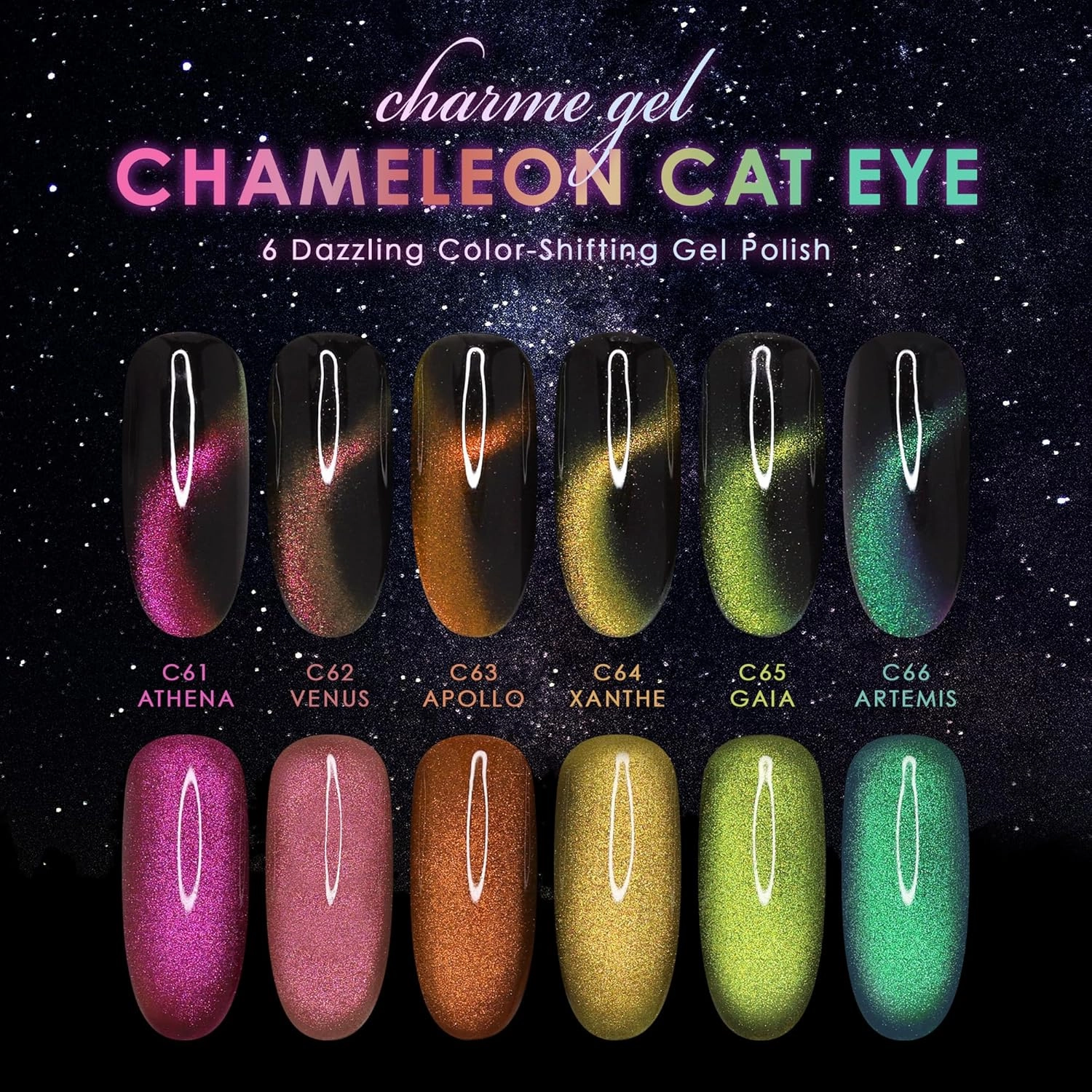 Daily Charme C65 Gaia Velvet Chameleon Cat Eye Magnetic Gel Nail Polish 15ml, Color Shifting Soak Off UV Led Gel Nail Polish, Home DIY/Nail Salon Manicure (Lime Green)