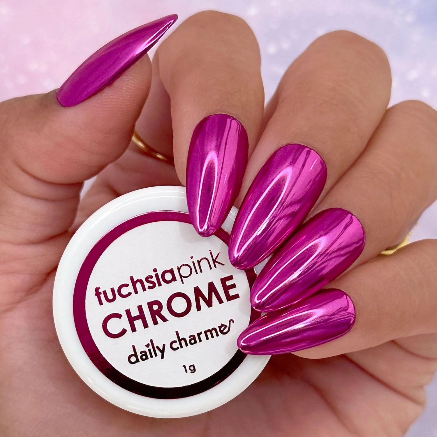 Daily Chrome Mirror Chrome Nail Powder (Fuchsia Pink) 1g, Metallic Nail Art Dip Powder, Mirror Effect Manicure Chrome Powder, Home DIY/Nail Salon Manicure