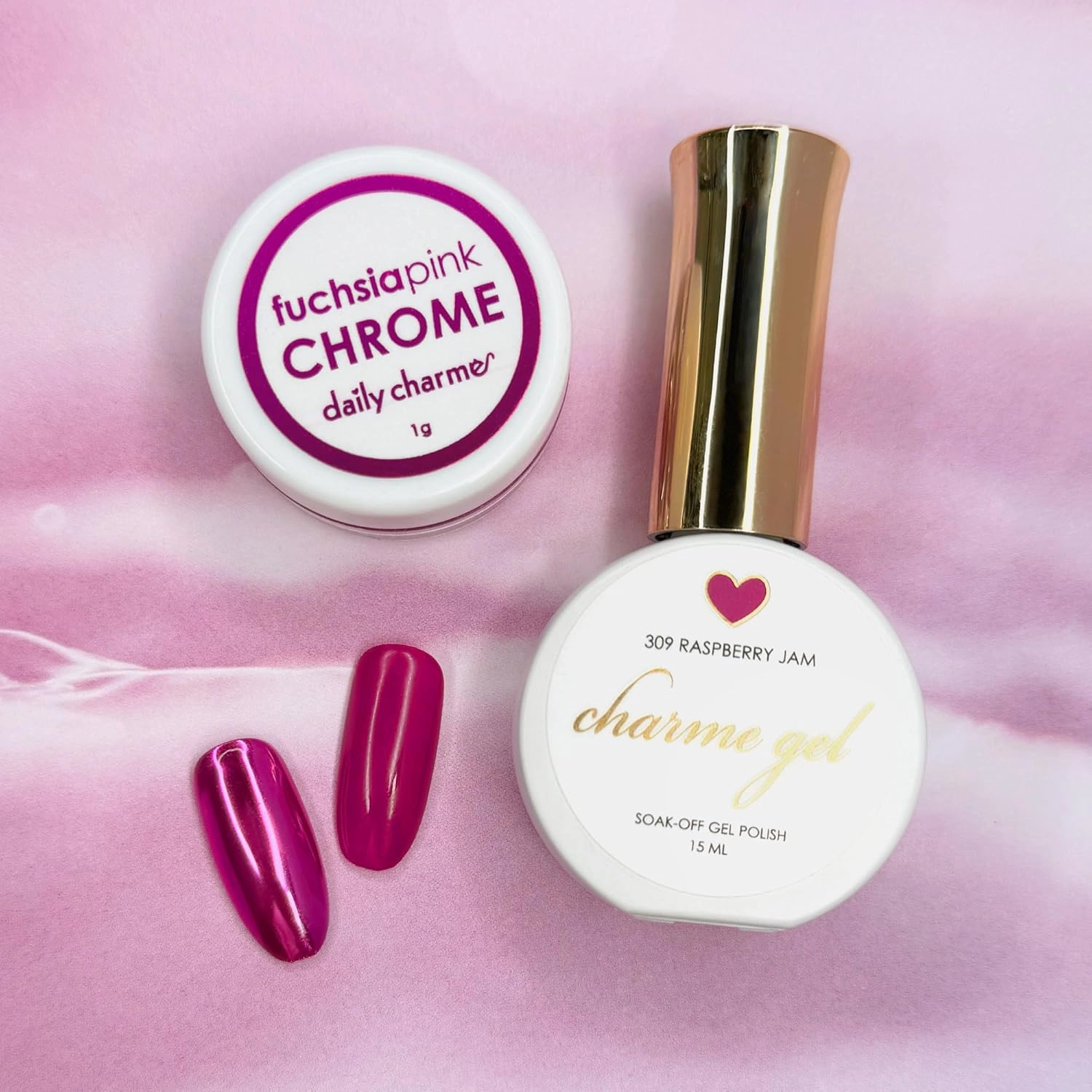Daily Chrome Mirror Chrome Nail Powder (Fuchsia Pink) 1g, Metallic Nail Art Dip Powder, Mirror Effect Manicure Chrome Powder, Home DIY/Nail Salon Manicure