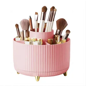 DASITON Large Capacity Makeup Brush Holder,360° Rotating Makeup Organizer,5 Slot Makeup Brushes Cup,for Vanity Decor,Bathroom Countertops,Desk Storage Container,Cosmetic Display cases（Pink