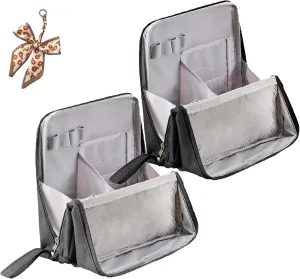 Doresty Makeup Bag, Portable Large Capacity Waterproof Standing Make up Bag, Multi-purpose Large Capacity Oxford Cloth Standing Toiletry Bags (2PCS-1)