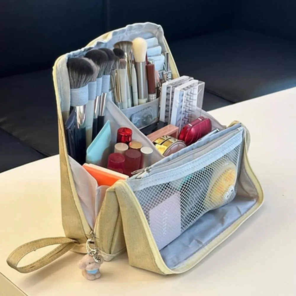 Doresty Makeup Bag, Portable Large Capacity Waterproof Standing Make up Bag, Multi-purpose Large Capacity Oxford Cloth Standing Toiletry Bags (2PCS-2)