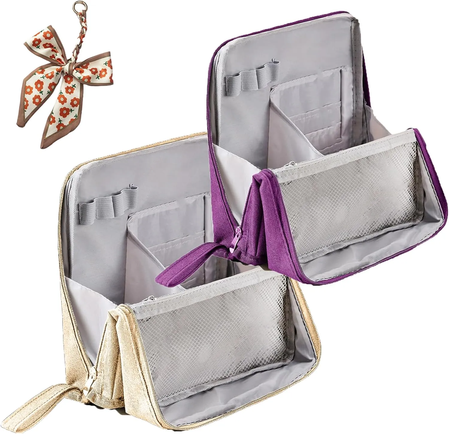 Doresty Makeup Bag, Portable Large Capacity Waterproof Standing Make up Bag, Multi-purpose Large Capacity Oxford Cloth Standing Toiletry Bags (2PCS-2)