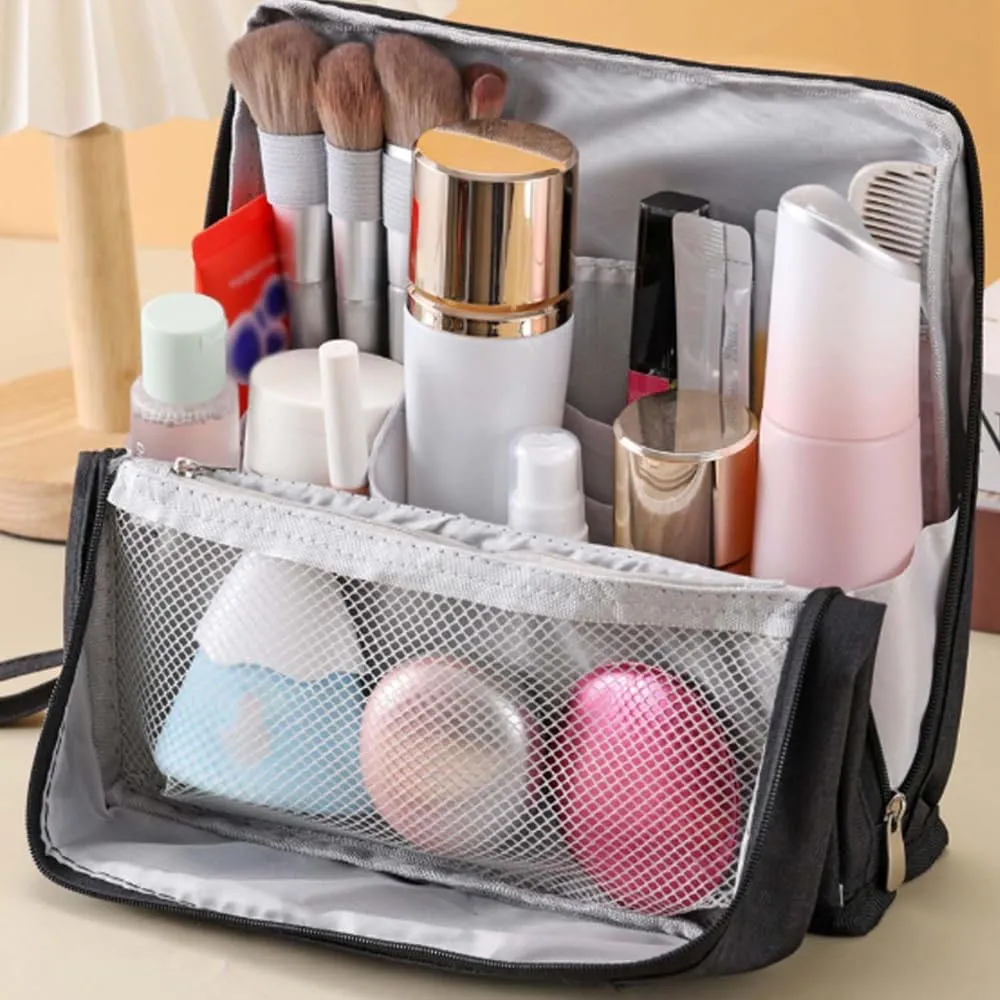 Doresty Makeup Bag, Portable Large Capacity Waterproof Standing Make up Bag, Multi-purpose Large Capacity Oxford Cloth Standing Toiletry Bags (2PCS-2)