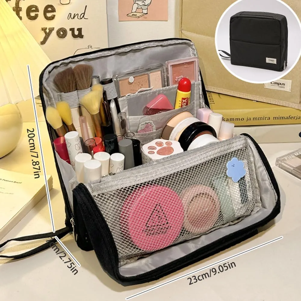 Doresty Makeup Bag, Portable Large Capacity Waterproof Standing Make up Bag, Multi-purpose Large Capacity Oxford Cloth Standing Toiletry Bags (2PCS-2)