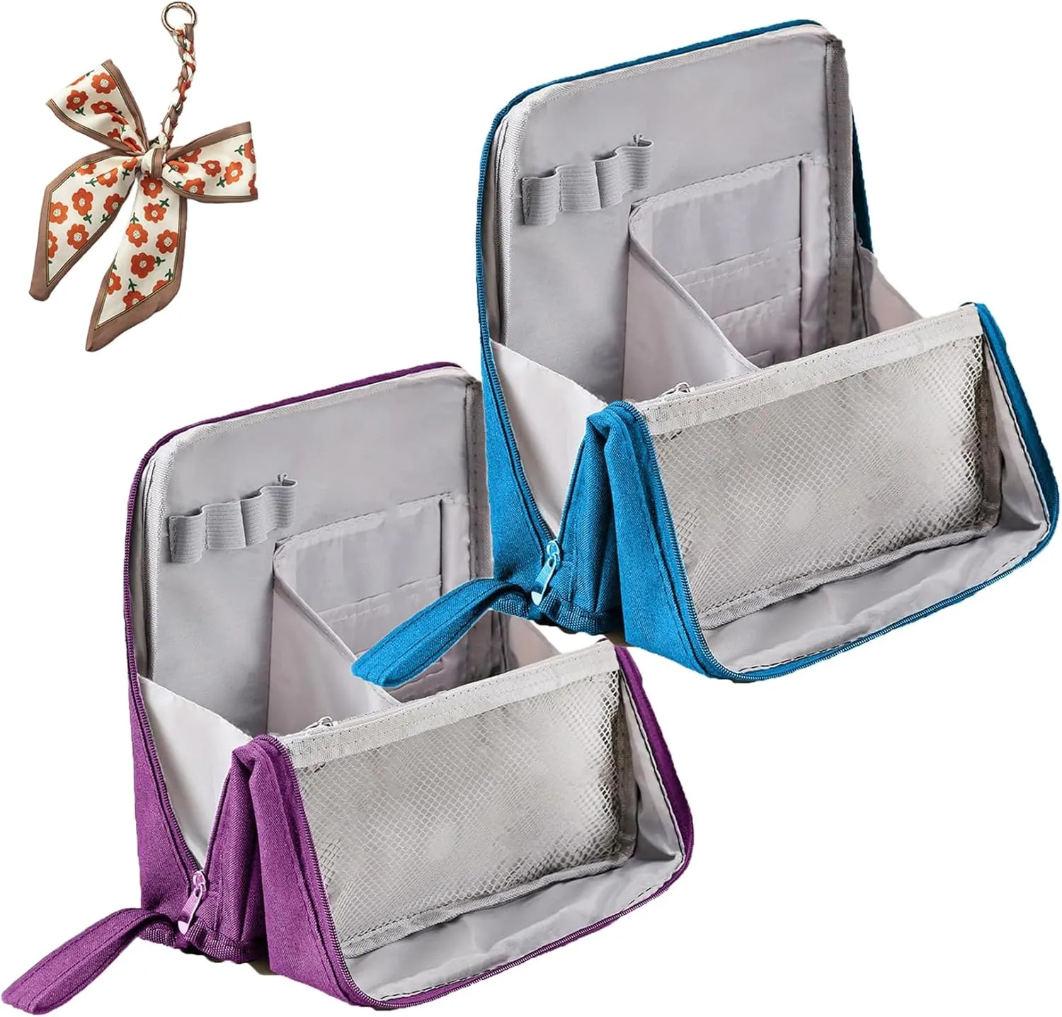 Doresty Makeup Bag, Portable Large Capacity Waterproof Standing Make up Bag, Multi-purpose Large Capacity Oxford Cloth Standing Toiletry Bags (2PCS-3)